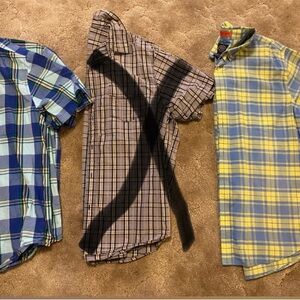 Izod Men's Casual Button Down Shirts - Blue, Yellow, Brown Plaid